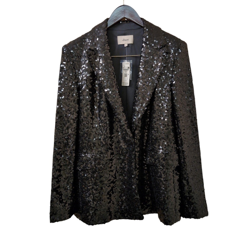 Etam Sequin Blazer Women Large Black Party Sparkle Evening Jacket Statement